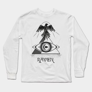 Raven Pyramid Seeing Eye Tattoo Style Long Sleeve T-Shirt